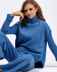 Basic Bae High- Low Turtleneck Long Sleeve Top and Pants Sweater Set