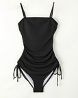 White Smoke Drawstring Spaghetti Strap One-Piece Swimwear