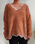 V-Neck Drop Shoulder Long Sleeve Sweater