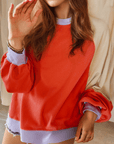 Color Block Round Neck Long Sleeve Sweatshirt