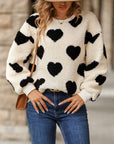 Fuzzy Heart Dropped Shoulder Sweatshirt