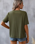 Dark Gray Embroidered Notched Short Sleeve T-Shirt