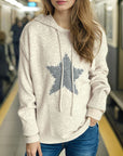 Drawstring Star Long Sleeve Hooded Sweater