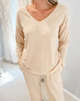 V-Neck Long Sleeve Top and Pants Set