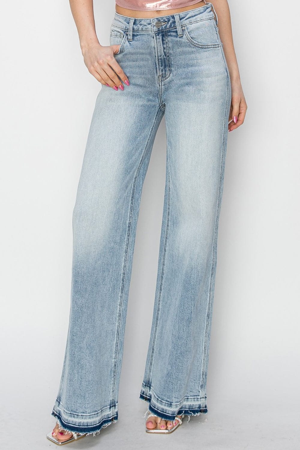 Light Gray Risen Full Size High Rise Wide Leg Jeans