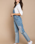 Rosy Brown POL Front Chest Zipper Slim Leg Denim Overalls