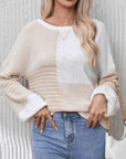 Contrast Round Neck Long Sleeve Sweater