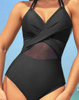 Crisscross Halter Neck One-Piece Swimwear