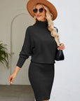 Turtle Neck Long Sleeve Ribbed Sweater Dress