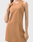 Rosy Brown Round Neck Sleeveless Active Dress