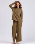 Basic Bae Rolled Round Neck Top and Pants Sweater Set