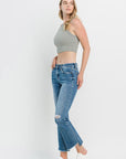 Lavender Vervet by Flying Monkey Full Size Mid Rise Distressed Cropped Flare Jeans