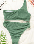 Dark Olive Green Single Shoulder Bikini Set