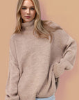 Basic Bae Side Slit Turtleneck Long Sleeve Sweater