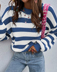 Honey Striped Round Neck Long Sleeve Sweater