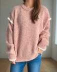 Contrast Trim Round Neck Dropped Shoulder Sweater