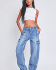 Light Gray YMI Jeanswear High-Rise Straight Cargo Jeans Sentient Beauty Fashions Apparel & Accessories