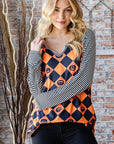 Dark Gray Heimish Full Size Checkered Contrast Striped Long Sleeve T-Shirt