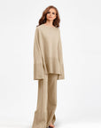 Basic Bae Slit Round Neck Long Sleeve Top and Drawstring Pants Sweater Set