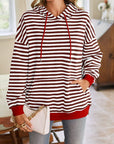 Lovelet Drawstring Striped Long Sleeve Hoodie