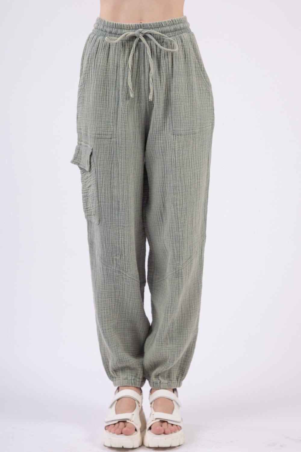 Lavender VERY J Washed Woven Crinkle Gauze Drawstring Pants