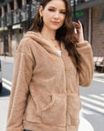 Zip Up Long Sleeve Fuzzy Hooded Outerwear