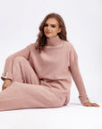 Basic Bae High- Low Turtleneck Long Sleeve Top and Pants Sweater Set