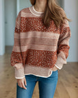 Sequin Color Block Round Neck Sweater