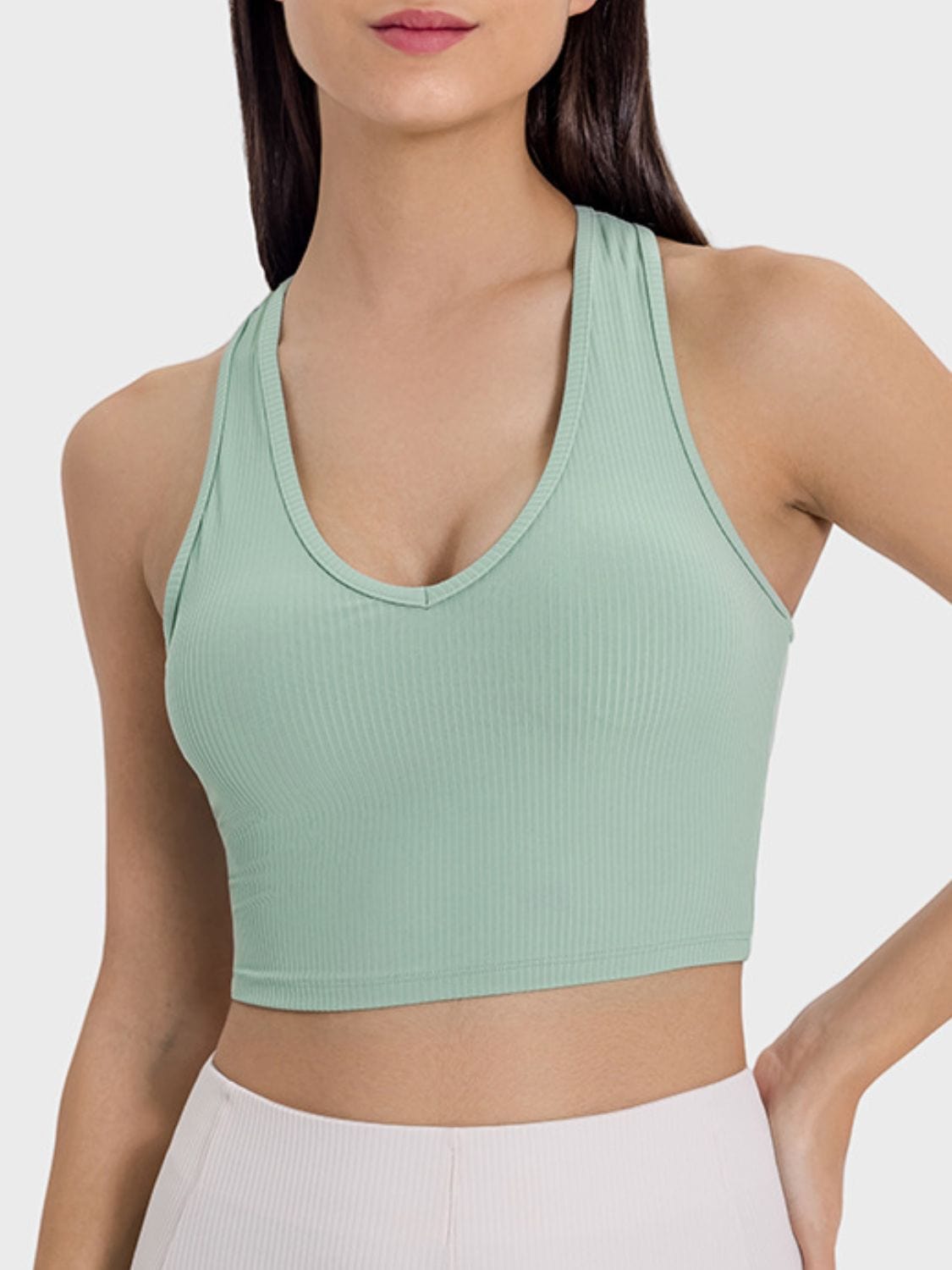 Gray Scoop Neck Wide Strap Active Tank