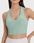 Gray Scoop Neck Wide Strap Active Tank