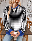 Gray Contrast Striped Long Sleeve Sweatshirt