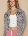 POL Raw Hem Button Up Cropped Denim Jacket