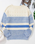 Color Block Boat Neck Long Sleeve Sweater