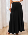 Solid Elastic Waist Maxi Skirt