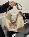 Suede Patch Adjustable Strap Tote Bag