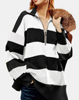 Color Block Half Zip Long Sleeve Sweater