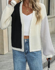 Gray Contrast Open Front Long Sleeve Cardigan