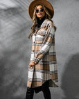 Plaid Collared Neck Long Sleeve Coat