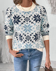 Perfee Graphic Round Neck Long Sleeve Sweater