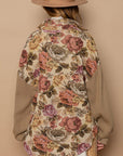 Rosy Brown POL Contrast Sleeves Button Down Floral Jacquard Shirt