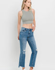 Light Gray Vervet by Flying Monkey Full Size Mid Rise Distressed Cropped Flare Jeans