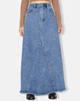 Raw Hem Maxi Denim Skirt