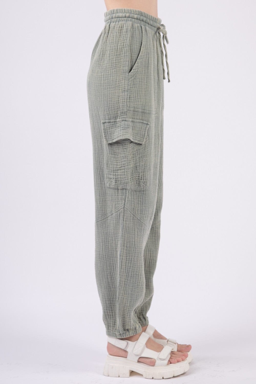 Lavender VERY J Washed Woven Crinkle Gauze Drawstring Pants