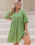 Dark Gray Plus Size Tied Tassel Half Sleeve Mini Dress