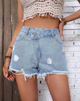 Rosy Brown Distressed Raw Hem Denim Shorts