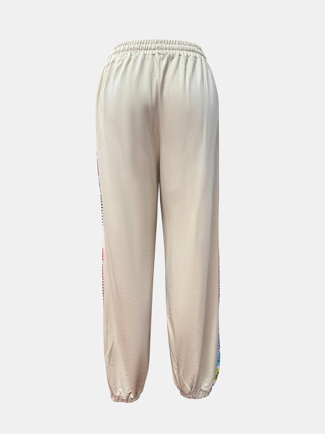 Beige Drawstring High Waist Pants