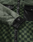 Pocketed Checkered Collared Neck Snap Down Jacket