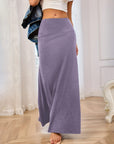 Solid Elastic Waist Maxi Skirt