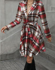 Plaid Tie Waist Long Sleeve Outerwear