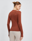 Saddle Brown Round Neck Raglan Sleeve Active T-Shirt Sentient Beauty Fashions Apparel & Accessories